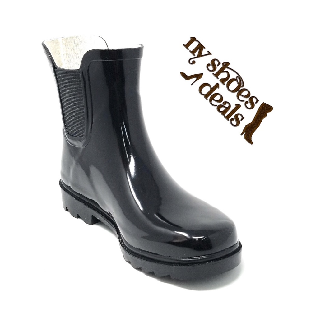 Forever Young Black Glossy Chelsea Rain Boots